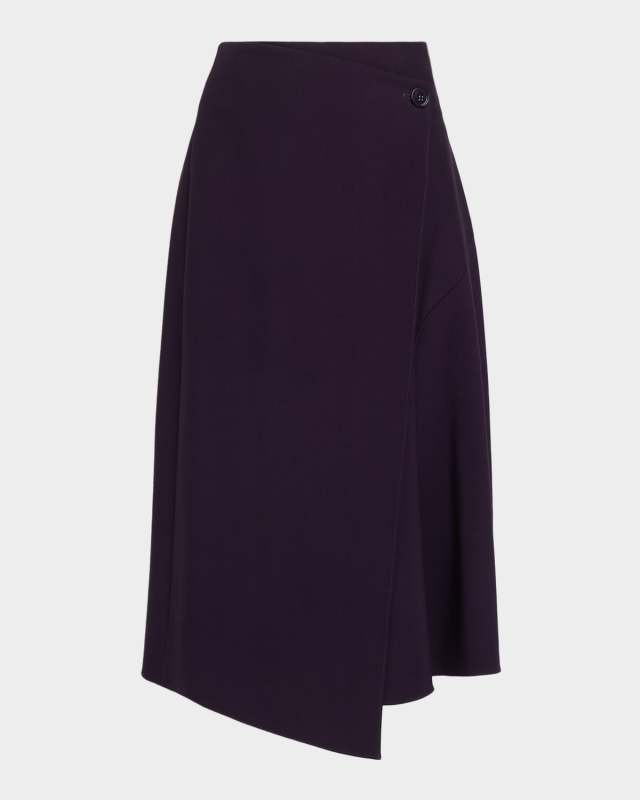 Draped Wool Broadcloth Wrap Midi Skirt